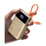 INIU P51L Powerbank 20000 mAh in Schwarz mit integriertem USB-C-Kabel und Prozentanzeige