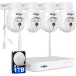Hiseeu WLAN-Überwachungsset mit vier schwenkbaren 5-MP-PTZ-Kameras und 10-Zoll-Monitor