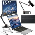 HONGO S156P30D: tragbarer 15,6-Zoll-Bildschirm in Graphitschwarz, aufgestellt in Frontansicht.