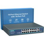 YuanLey 26 Port PoE-Switch im Metallgehäuse mit 24 PoE-Ports und zwei Gigabit-Uplinks auf der Frontseite.