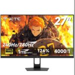 KTC U27T6 27-Zoll-4K-Monitor mit schmalem Rahmen auf Standfuss, Rückseite in Kohlefaseroptik