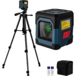 RockSeed LV1G Kreuzlinienlaser mit grüner waagrechter und senkrechter Linie an einer Wand