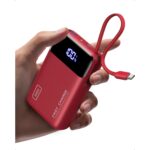 INIU P51L Powerbank 20000 mAh in Schwarz mit integriertem USB-C-Kabel und Prozentanzeige