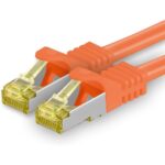 Zehn orange Cat.7 Netzwerkkabel mit je 2 Metern Länge und RJ45-Steckern