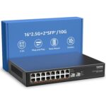 YuanLey Netzwerk-Switch im Metallgehäuse mit sechs RJ45-Anschlüssen und zwei SFP+-Steckplätzen an der Frontseite.