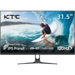 KTC H27D9: schwarzer 27-Zoll-Monitor mit schmalem Rahmen auf dem mitgelieferten Standfuss, Frontansicht.