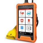 LAUNCH Creader Elite Diagnosegerät mit 4-Zoll-Touchscreen und angeschlossenem Diagnosekabel.