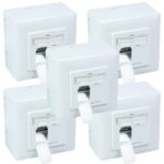 Geschirmte BIGtec Netzwerkdose CAT 6a in Signalweiss mit zwei RJ45-Buchsen, Schutzklappen und LSA-Anschluss.