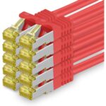 Zehn orange Cat.7 Netzwerkkabel mit je 2 Metern Länge und RJ45-Steckern