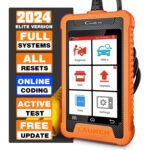 LAUNCH Creader Elite Diagnosegerät mit 4-Zoll-Touchscreen und angeschlossenem Diagnosekabel.