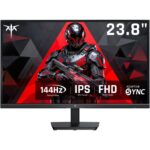 KTC U27T6 27-Zoll-4K-Monitor mit schmalem Rahmen auf Standfuss, Rückseite in Kohlefaseroptik