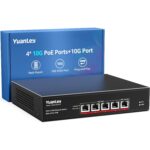 Schwarzer YuanLey 2,5-Gigabit-PoE-Switch mit acht PoE-Ports und zwei 10-Gigabit-Uplinks im lüfterlosen Metallgehäuse.