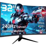 KTC H27D9: schwarzer 27-Zoll-Monitor mit schmalem Rahmen auf dem mitgelieferten Standfuss, Frontansicht.