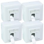 Geschirmte BIGtec Netzwerkdose CAT 6a in Signalweiss mit zwei RJ45-Buchsen, Schutzklappen und LSA-Anschluss.