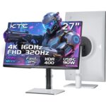 KTC U27T6 27-Zoll-4K-Monitor mit schmalem Rahmen auf Standfuss, Rückseite in Kohlefaseroptik