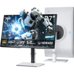 KTC H27D9: schwarzer 27-Zoll-Monitor mit schmalem Rahmen auf dem mitgelieferten Standfuss, Frontansicht.