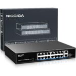 NICGIGA GS1620P PoE-Switch im 19-Zoll-Metallgehäuse mit 16 PoE-Ports und zwei Gigabit-Uplinks.