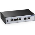 YuLinca Managed Switch mit acht SFP+-Plätzen im schwarzen Metallgehäuse, Frontansicht