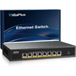 GiGaPlus S25-1600 Netzwerk-Switch im schwarzen Metallgehäuse mit 16 RJ45-Anschlüssen in einer Reihe an der Frontseite.