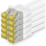 Zehn orange Cat.7 Netzwerkkabel mit je 2 Metern Länge und RJ45-Steckern