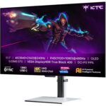 KTC H27D9: schwarzer 27-Zoll-Monitor mit schmalem Rahmen auf dem mitgelieferten Standfuss, Frontansicht.