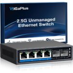 GiGaPlus S25-0402T Netzwerk-Switch im schwarzen Metallgehäuse mit vier 2.5G-Ports und zwei 10G-RJ45-Uplinks.