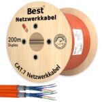 CAT-7-Verlegekabel S/FTP mit PiMF-Schirmung als 500-Meter-Ring für die feste Netzwerkverkabelung im Gebäude.