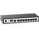 YuLinca Managed Switch mit acht SFP+-Plätzen im schwarzen Metallgehäuse, Frontansicht