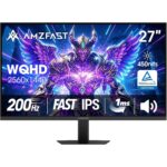 Amzfast AMZG27C1Q Pro 27-Zoll-Curved-Monitor mit 1500R Krümmung auf Metallständer