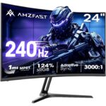 Amzfast AMZG27C1Q Pro 27-Zoll-Curved-Monitor mit 1500R Krümmung auf Metallständer