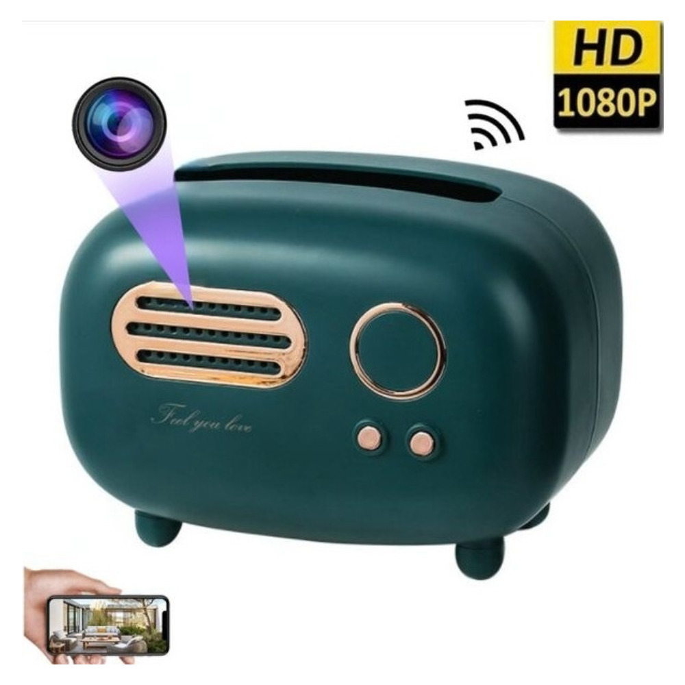 Taschentuchbox Tarnkamera – versteckte Kamera Full HD 1080p WLAN Taschentuchbox mit versteckter WLAN-Kamera im Retro-Radio-Design, Bewegungserkennung & App – Bild 1