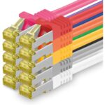 Zehn orange Cat.7 Netzwerkkabel mit je 2 Metern Länge und RJ45-Steckern