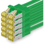 Zehn orange Cat.7 Netzwerkkabel mit je 2 Metern Länge und RJ45-Steckern