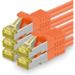 Zehn orange Cat.7 Netzwerkkabel mit je 2 Metern Länge und RJ45-Steckern