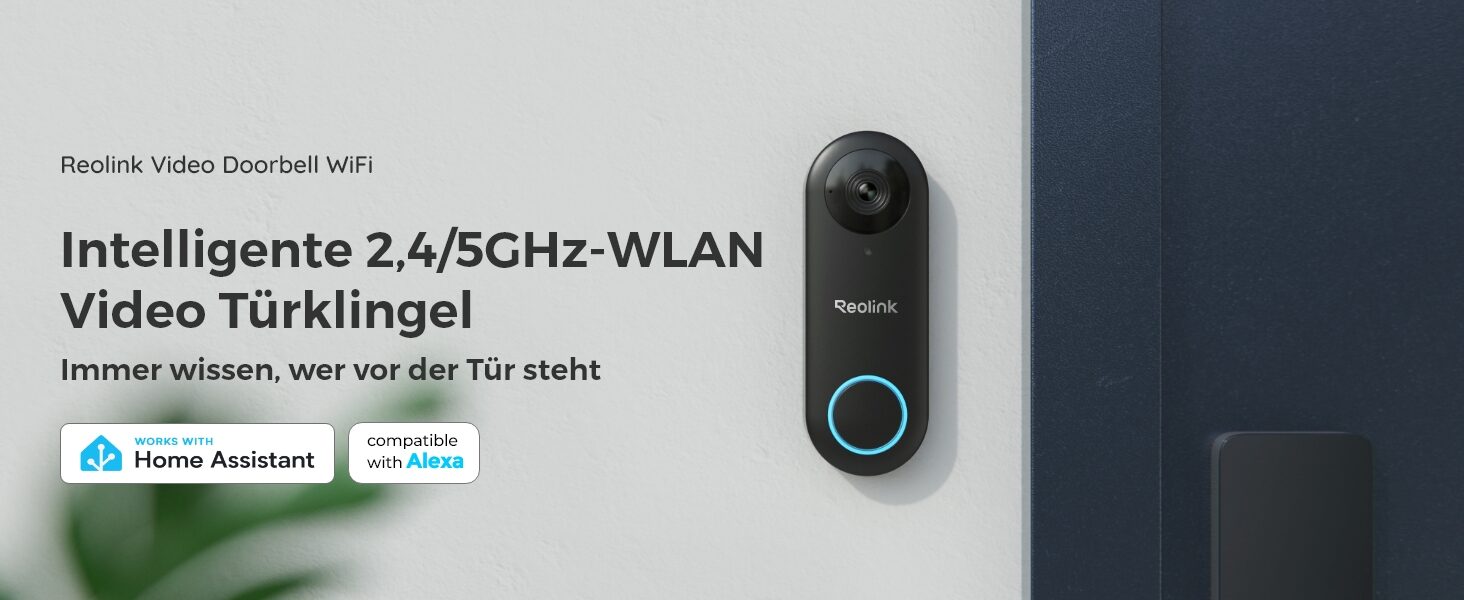 Reolink Video Doorbell WiFi an der Hauswand, kompatibel mit Home Assistant und Alexa