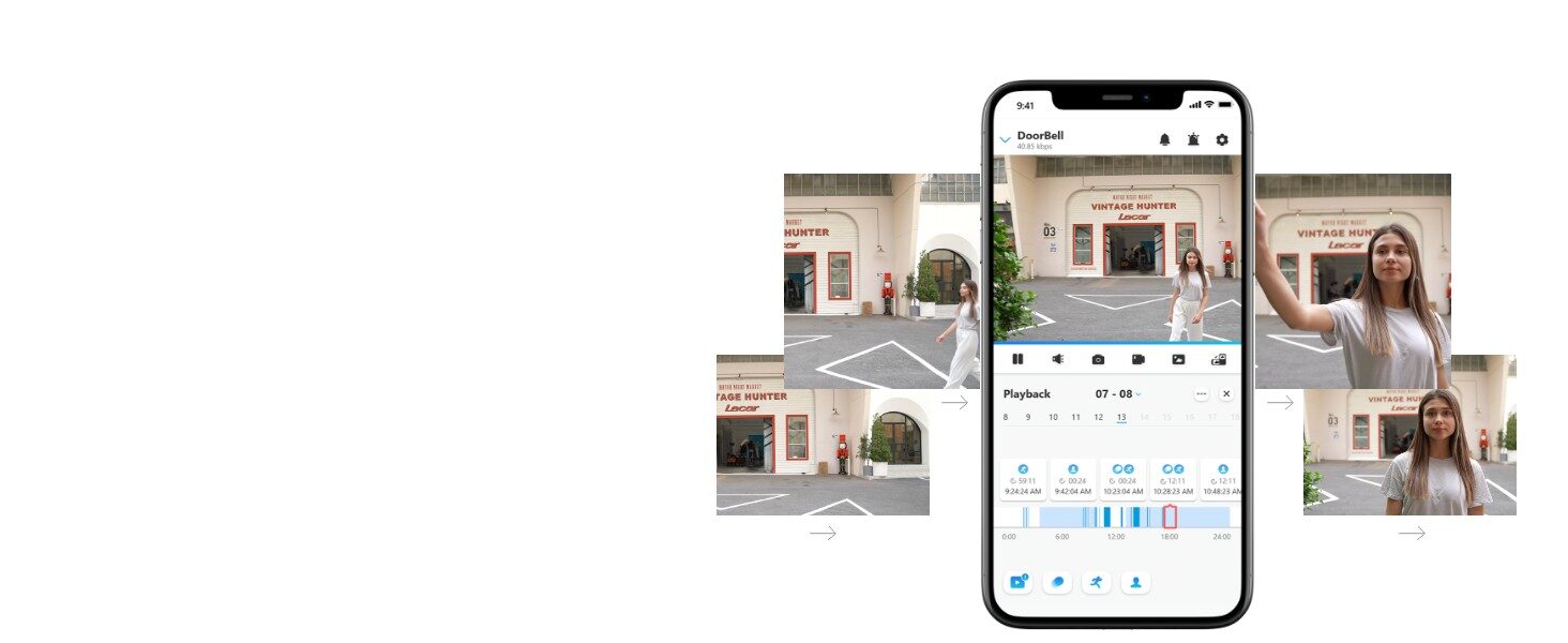 Aufnahmen der Reolink Türklingel in der Zeitleiste der Reolink App