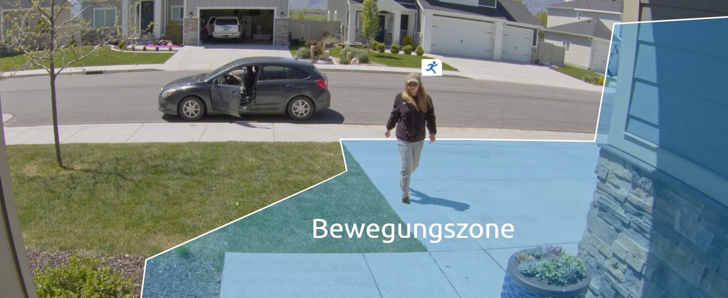 Einstellbare Bewegungszone im Kamerabild der Reolink Türklingel blendet die Strasse aus