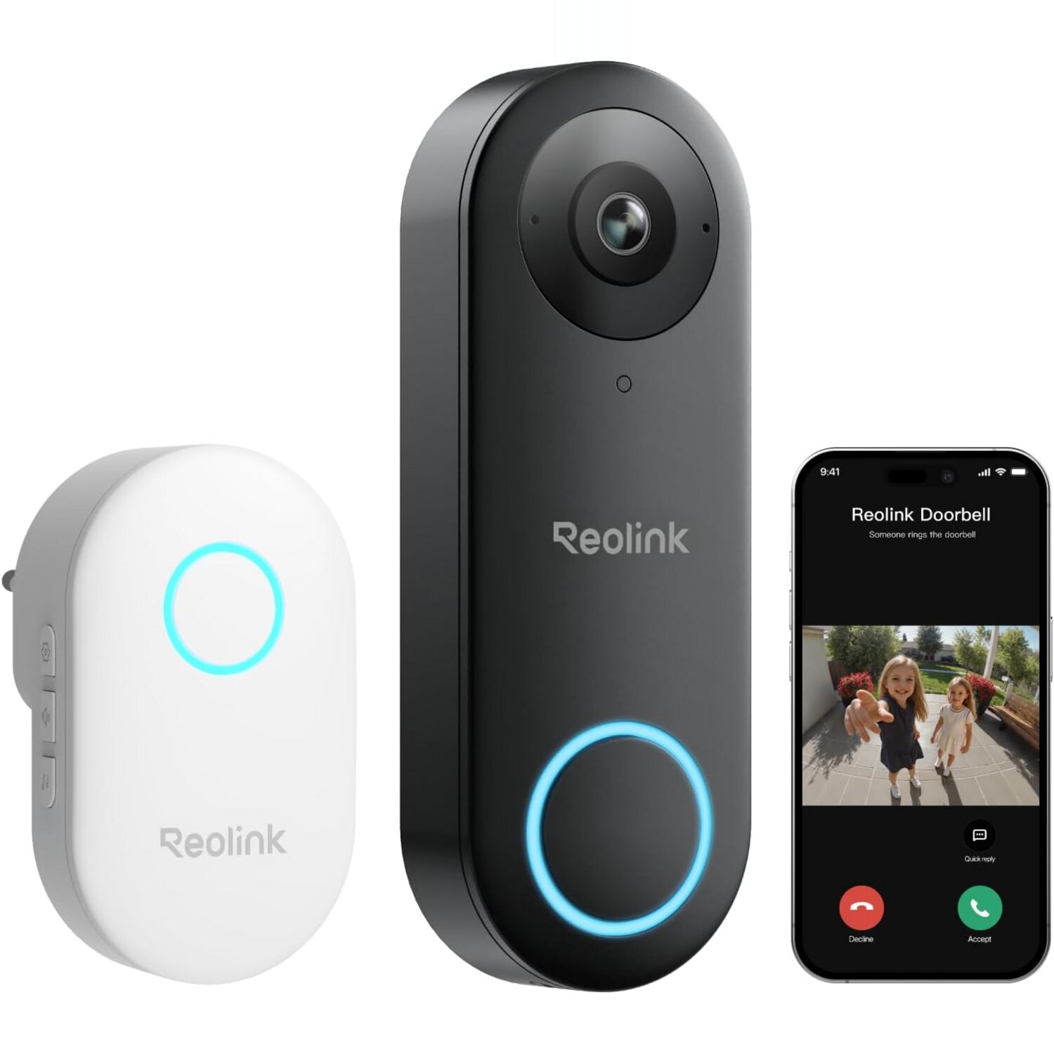 Reolink Video-Türklingel WiFi in Schwarz mit Chime und Live-Ansicht in der App