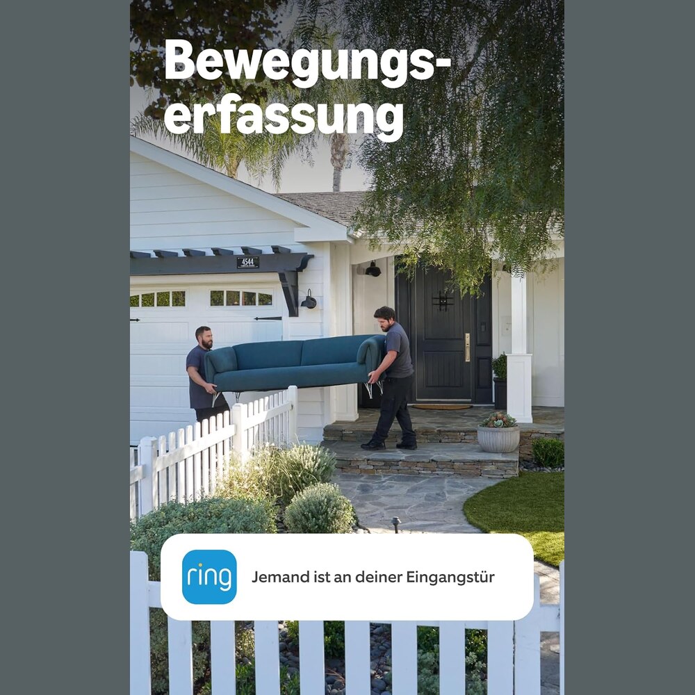Ring Akku-Videotürklingel erfasst Bewegung im Eingangsbereich und sendet eine Benachrichtigung