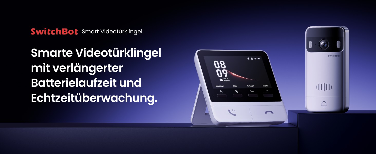 Herstellerbanner der SwitchBot Videotürklingel zu Batterielaufzeit und Echtzeitüberwachung