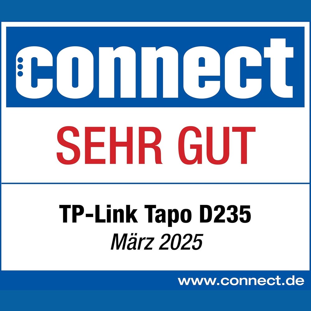 Testurteil sehr gut der Fachzeitschrift connect für die TP-Link Tapo D235 aus März 2025
