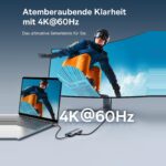 Laptop mit dem Hub an einem grossen Monitor, Bildausgabe in 4K bei 60 Hz