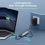 Hub zwischen Netzteil und Laptop: 100 W Eingang, 85 W Ausgang zum Laptop, Ladegeraet und Kabel nicht im Lieferumfang