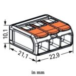 Masszeichnung der WAGO 221-613 Verbindungsklemme mit 27,7 mm x 22,9 mm x 10,1 mm