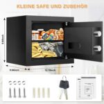 Schwarzer Möbeltresor mit elektronischem Zahlenschloss, Drehknauf und drei Riegelbolzen, Tür geöffnet