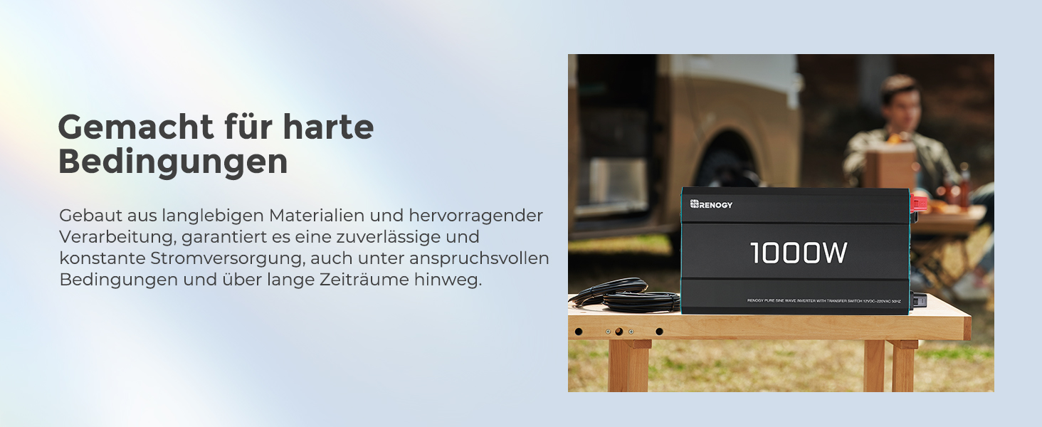 Renogy 1000 W Wechselrichter 12 V auf 230 V reiner Sinus mit Netzvorrangschaltung – Detail 3