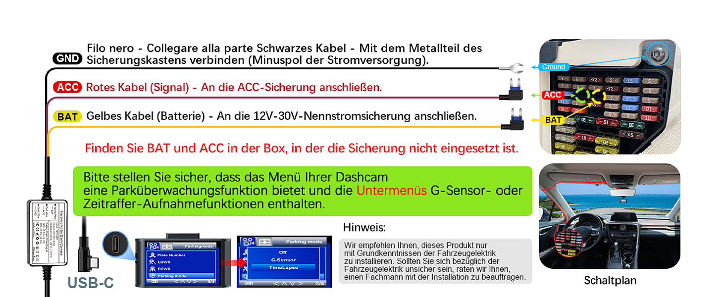 Range Tour Z3 Hardwire Kit für Dashcam, USB-C – Detail 5