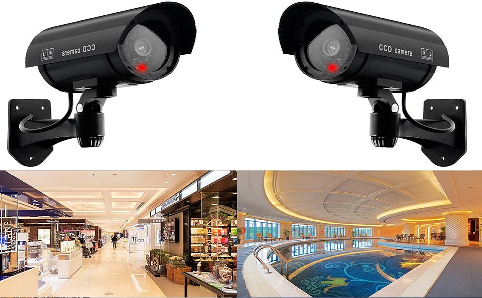 ERWEY Kamera-Attrappe mit Blink-LED, 2 Stück, schwarz – Detail 1