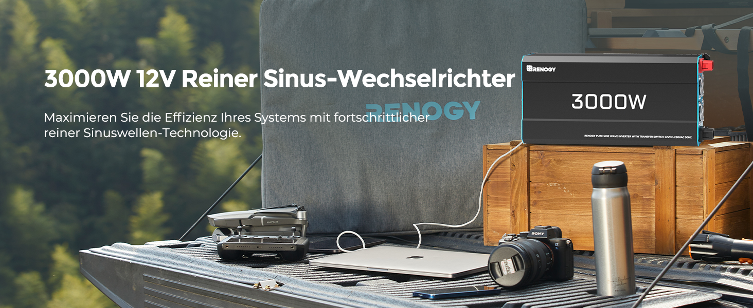 Renogy 3000 W Wechselrichter 12 V auf 230 V reiner Sinus mit Netzvorrangschaltung – Detail 1