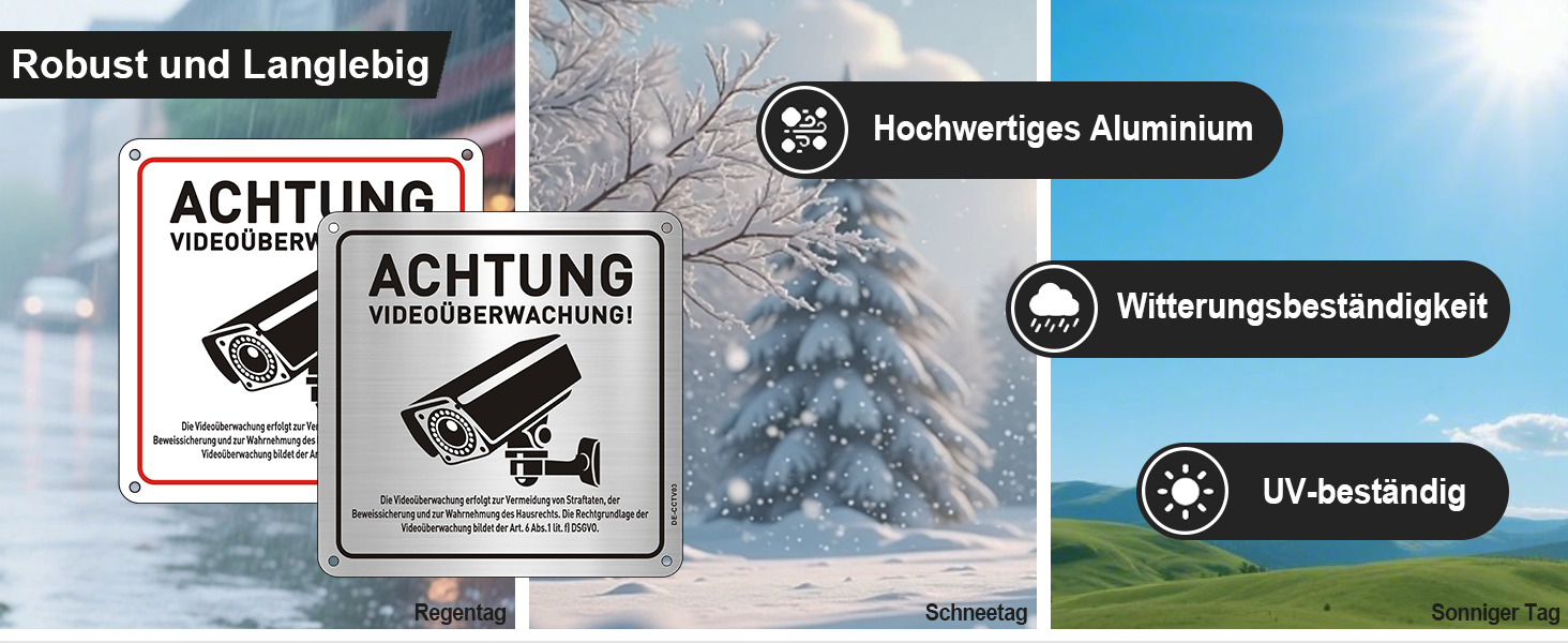 CHINYROZA Warnschild Videoüberwachung mit DSGVO-Hinweis, Aluminium – Detail 2